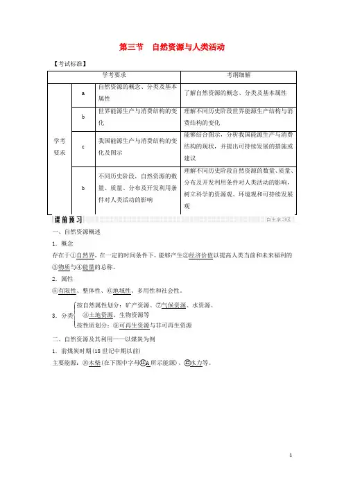 (部编本人教版)最新版高中地理 第四章  4.3 自然资源与人类活动学案 湘教版必修1【经典练习】