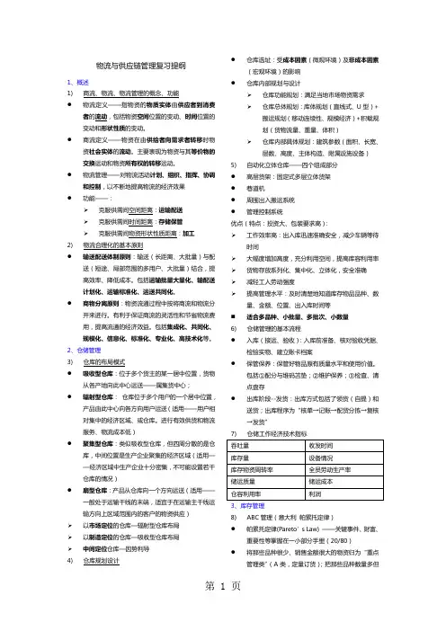 2019-20191物流与供应链管理复习提纲共6页word资料