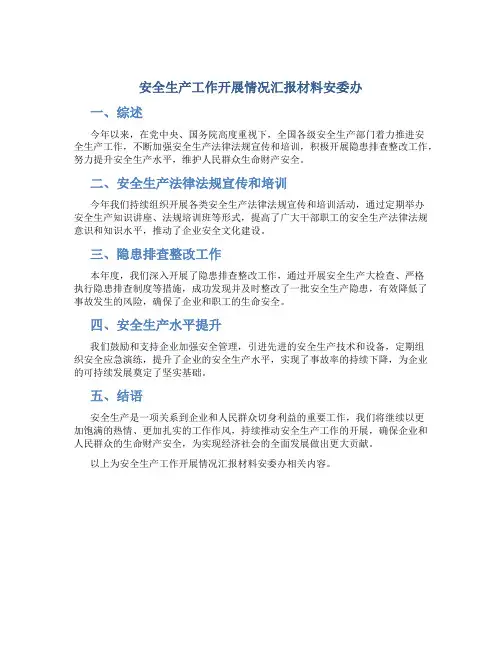 安全生产工作开展情况汇报材料安委办