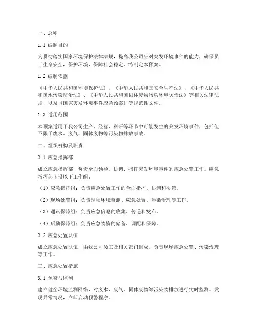 制药公司环保应急预案