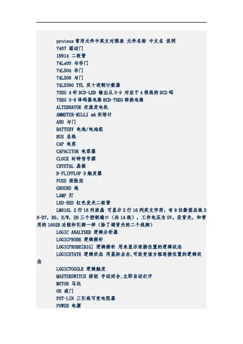 proteus元件对照表(经典详细)