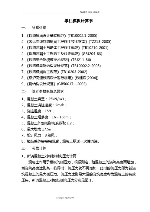 墩柱模板计算书模板