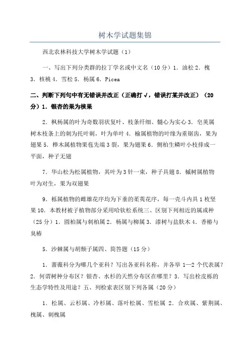 树木学试题集锦