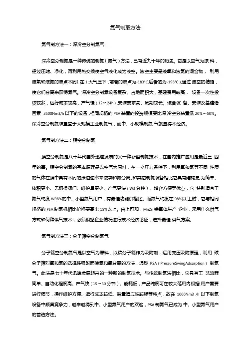 氮气制取方法