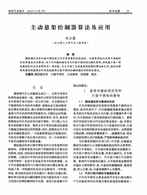 主动悬架控制器算法及应用