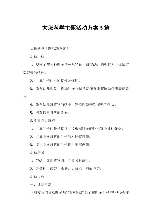 大班科学主题活动方案5篇