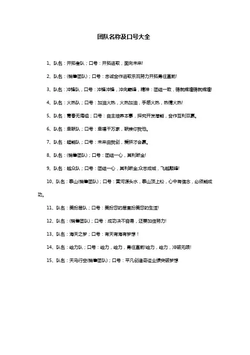 团队名称及口号大全
