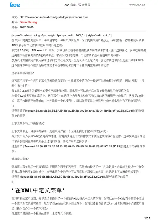 【Android开发API】用户界面-菜单-Menus