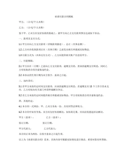 承诺付款合同模板