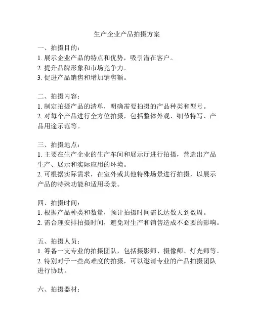 生产企业产品拍摄方案