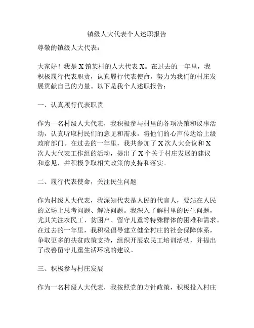 镇级人大代表个人述职报告