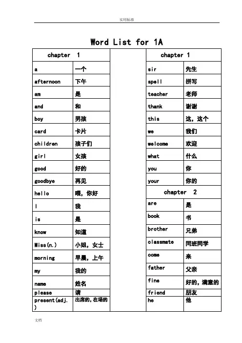 2017新版香港朗文WTE1A-6B全部单词汇总情况