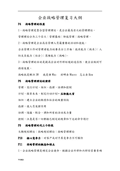 企业战略管理 复习大纲——联大教材