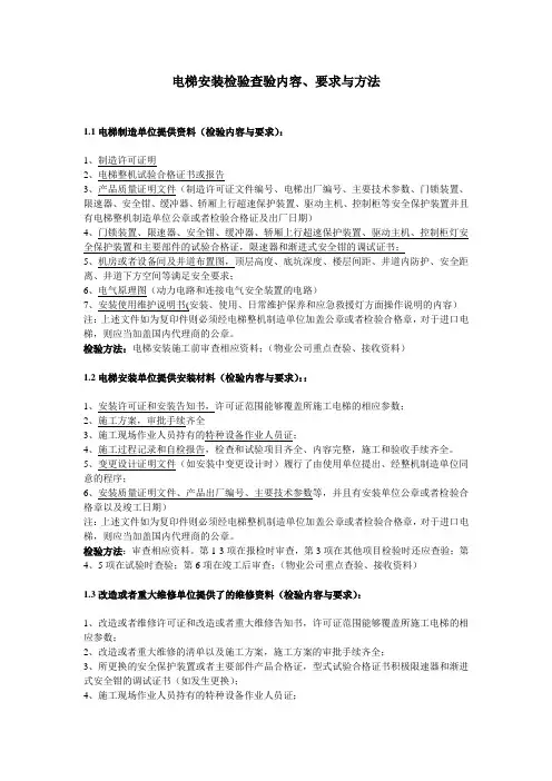 电梯安装检验查验内容、要求与方法