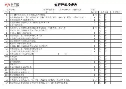 值班经理检查表格