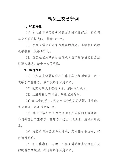 新员工奖惩条例
