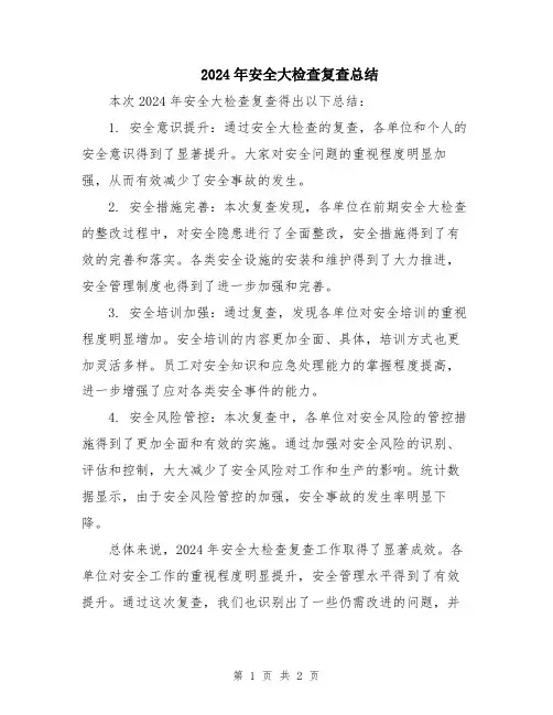 2024年安全大检查复查总结