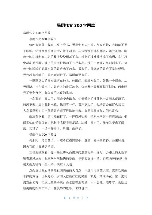 暴雨作文300字四篇