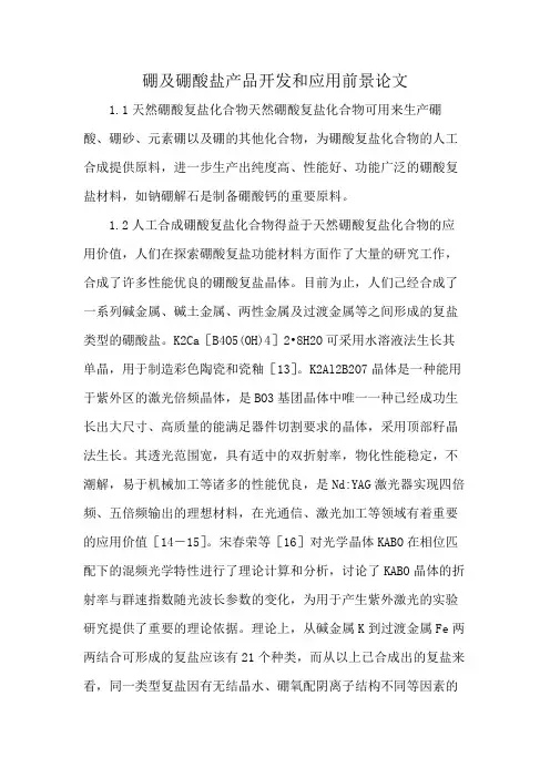 硼及硼酸盐产品开发和应用前景论文