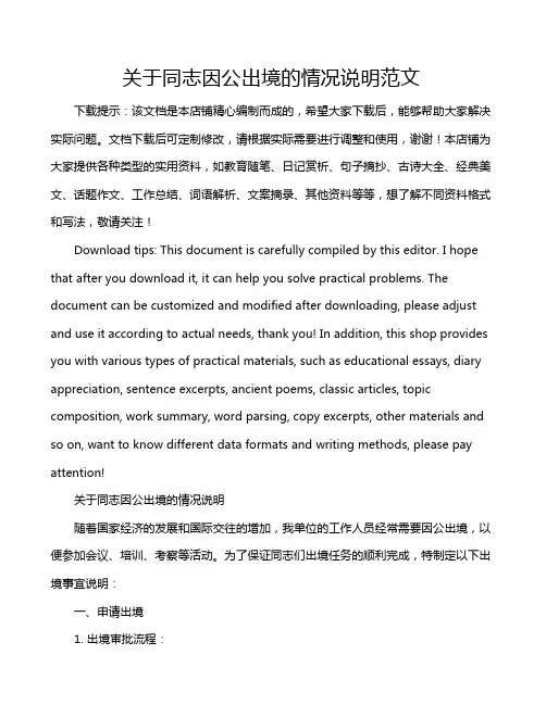 关于同志因公出境的情况说明范文