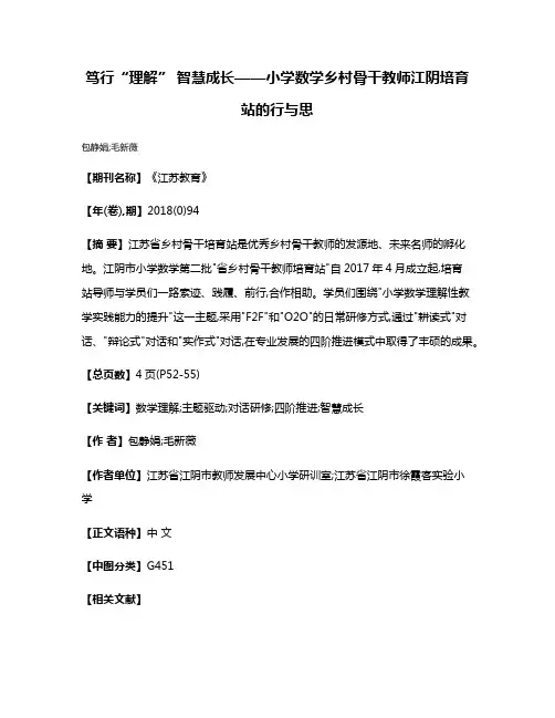 笃行“理解” 智慧成长——小学数学乡村骨干教师江阴培育站的行与思