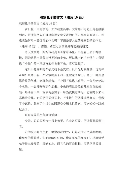 观察兔子的作文(通用10篇)