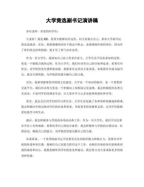 大学竞选副书记演讲稿