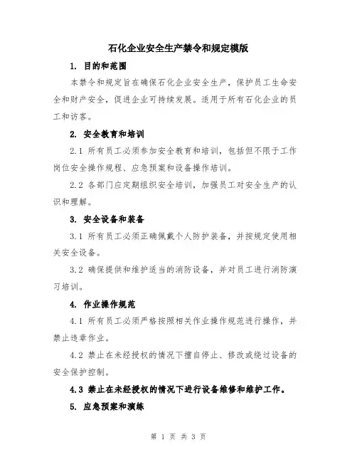 石化企业安全生产禁令和规定模版