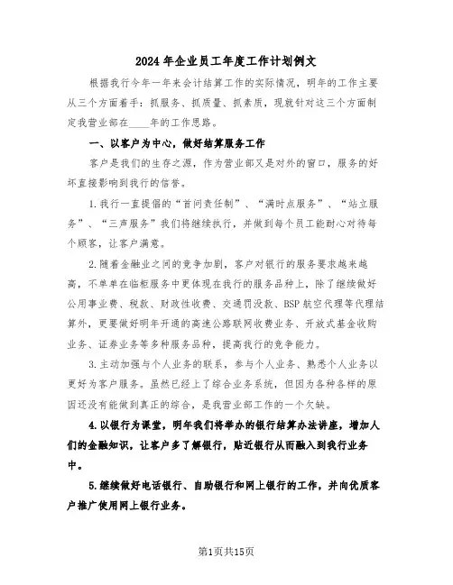 2024年企业员工年度工作计划例文（6篇）