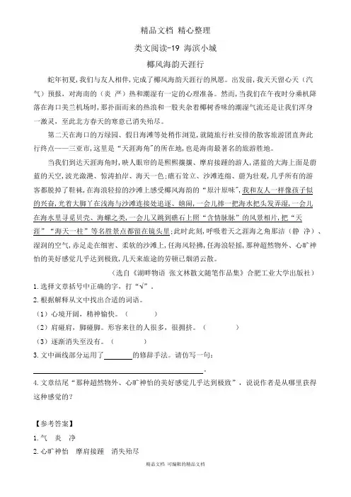 部编人教版三年级上册语文 类文阅读 19课 海滨小城
