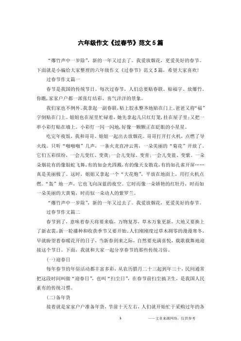 六年级作文《过春节》范文5篇
