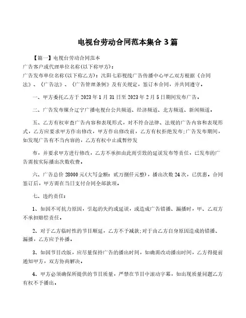 电视台劳动合同范本集合3篇