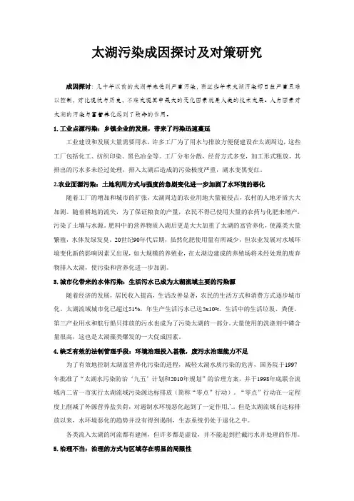 太湖水污染成因及对策
