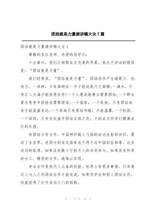 团结就是力量演讲稿大全7篇
