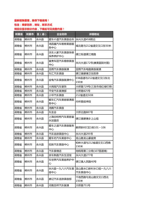 新版湖南省郴州市永兴县汽车装饰企业公司商家户名录单联系方式地址大全28家