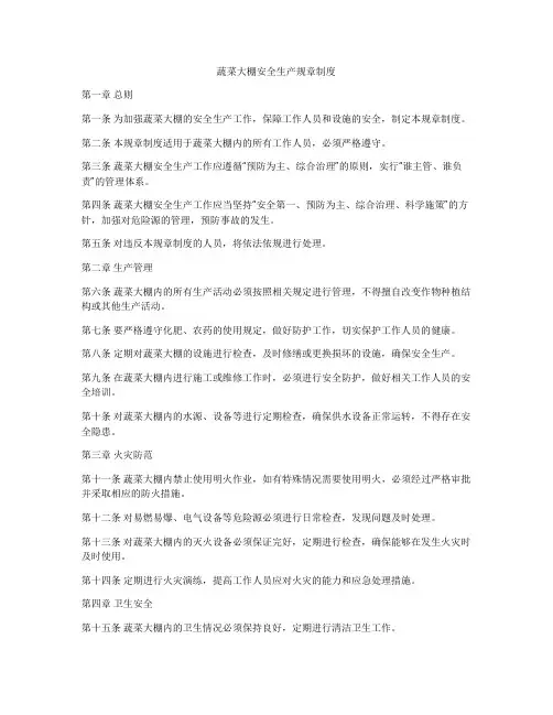 蔬菜大棚安全生产规章制度