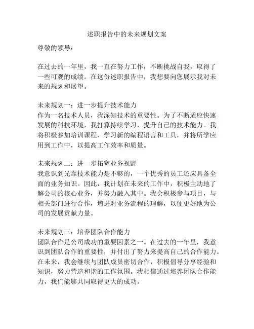 述职报告中的未来规划文案