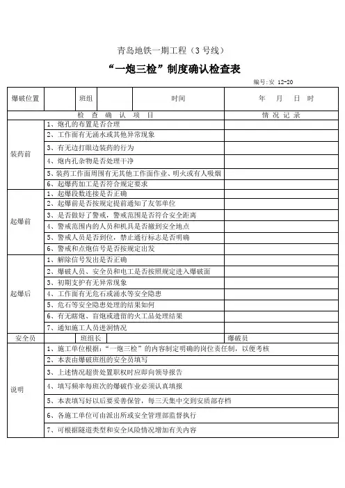 “一炮三检”制度确认检查表安12-20