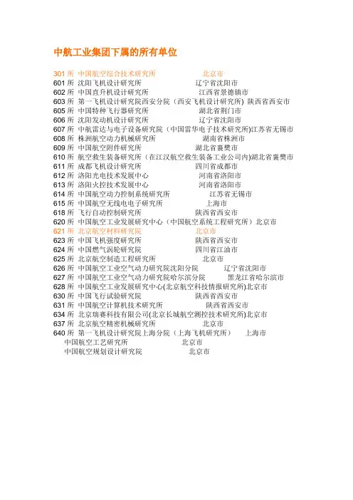 中航工业下属单位代号【范本模板】