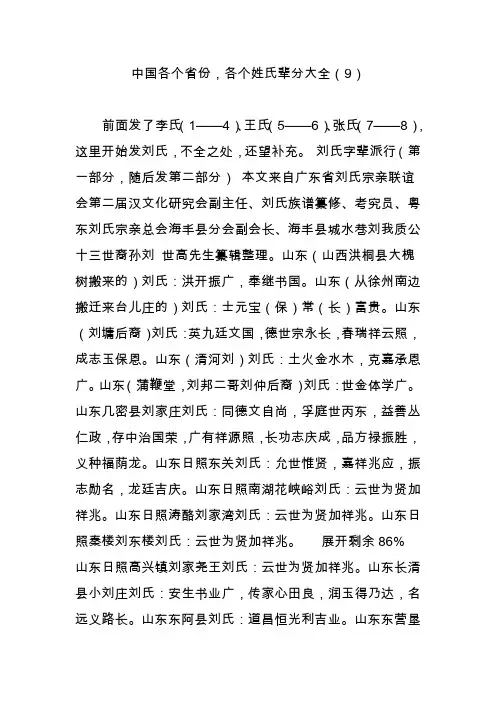 中国各个省份,各个姓氏辈分大全(9)