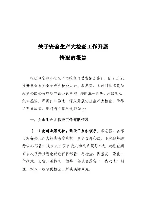 关于安全生产大检查工作开展情况的报告