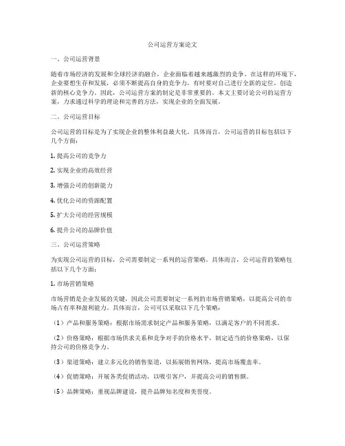 公司运营方案论文