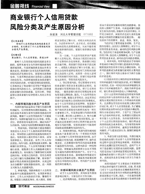商业银行个人信用贷款风险分类及产生原因分析