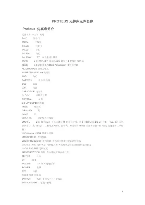 PROTEUS元件库元件名称