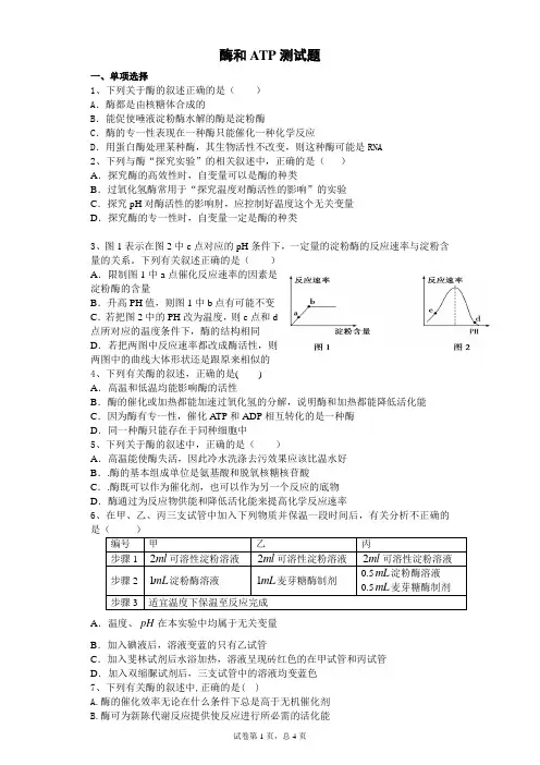 酶和ATP测试题