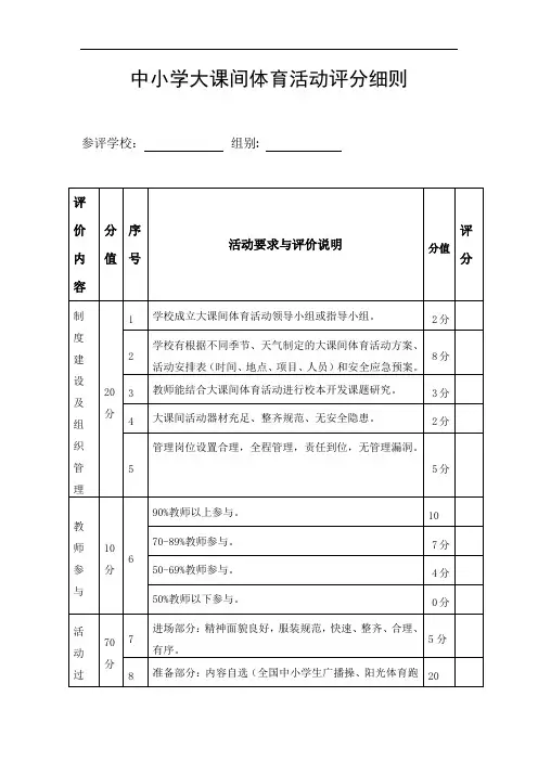 中小学大课间体育活动评分细则