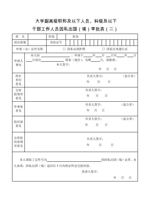 干部工作人员因私出国(境)审批表
