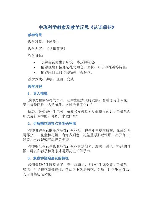 中班科学教案及教学反思《认识菊花》