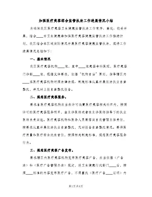 加强医疗美容综合监管执法工作进展情况小结（2篇）