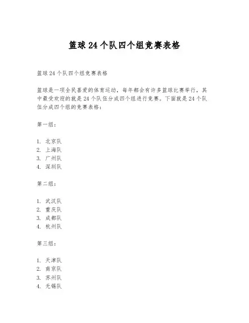 篮球24个队四个组竞赛表格